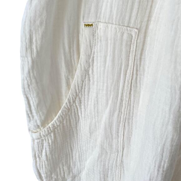 Saturday Sunday By Anthropologie Cream Gauzy Overalls Tie Shoulder size medium - Picture 5 of 10